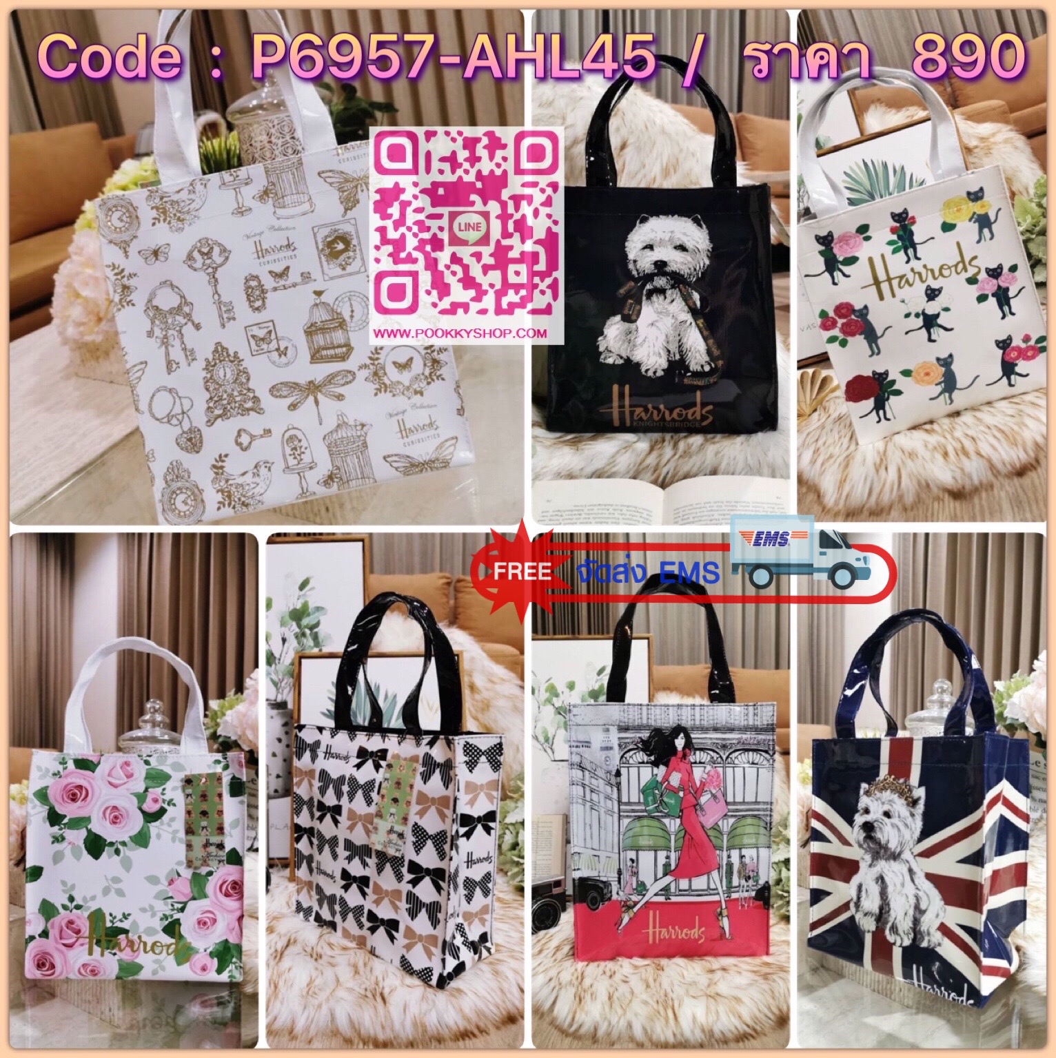 ลายนี้เข้าแล้วนะคะ! พร้อมส่งไอเท็มยอดนิยม! Harrods London Top-handle Shopping Bag กระเป๋า Shopping แบรนด์ดังจากอังกฤษรุ่นยอดนิยมวัสดุ PVC+Polyester 100% ของแท้เนื้อหนาอยู่ทรงกันน้ำ ขนาดกำลังดี น้ำหนักเบา เปิดปิดด้วยซิปสะดวกใช้หัวซิปปั้มโลโก้แบรนด์อะไหล่เง