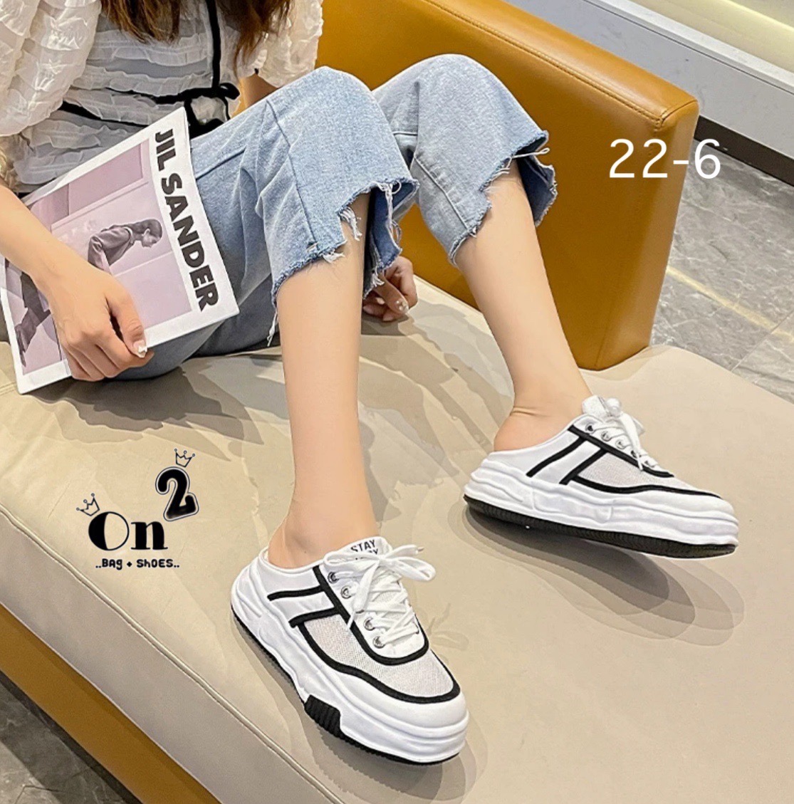 New‼️รองเท้าผ้าใบแฟชั้นสไตล์แบรนด์ รองเท้าผ้าใบเปิดส้น ส้นสูง 2.5" สวยเทห์ เปะปังมากงานสวยล้ำไม่ซ้ำใคร งานจริงใส่สวยมากใส่ง่าย งานดี วัสดุเกรดดีทุกชิ้นค่ะ