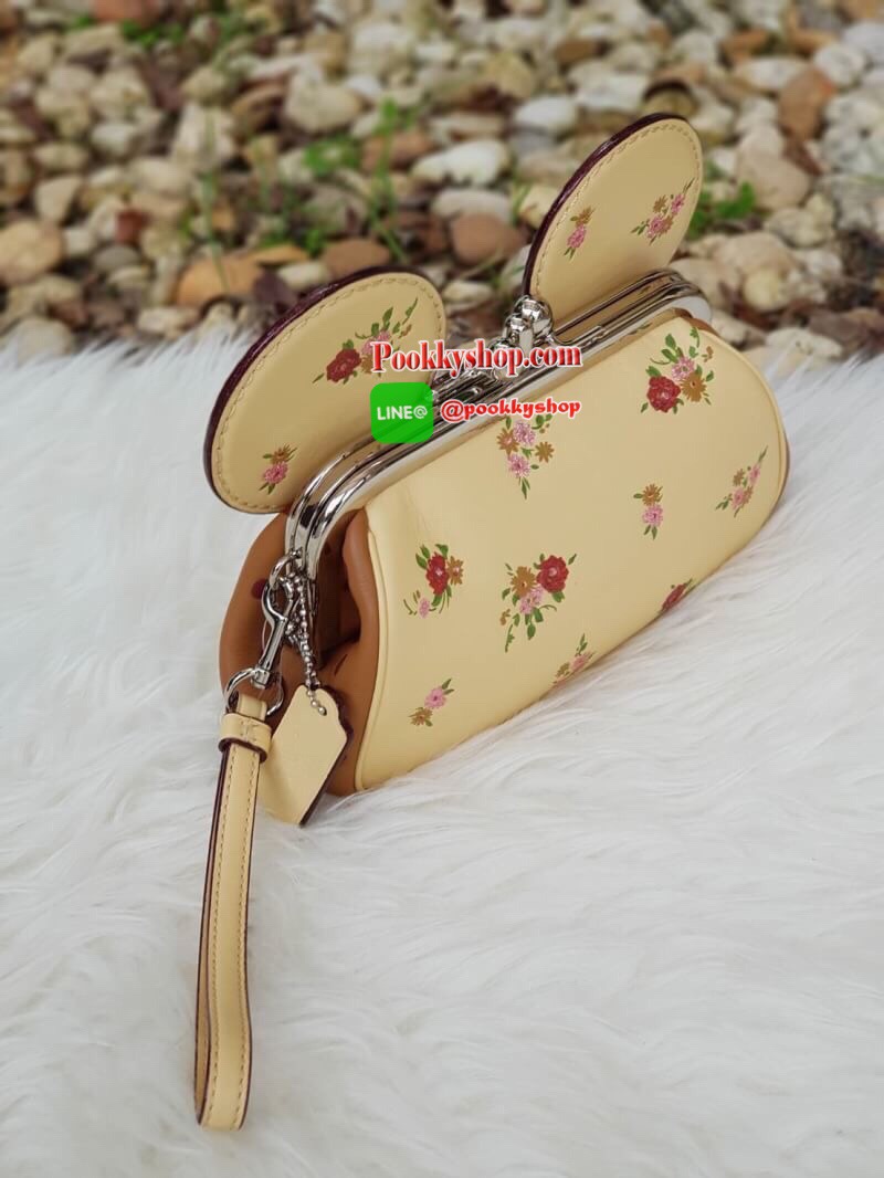 พร้อมส่ง COACH F29360 คม. KISSLOCK WRISTLET WITH FLORAL MIX PRINT AND MINNIE MOUSE EARS