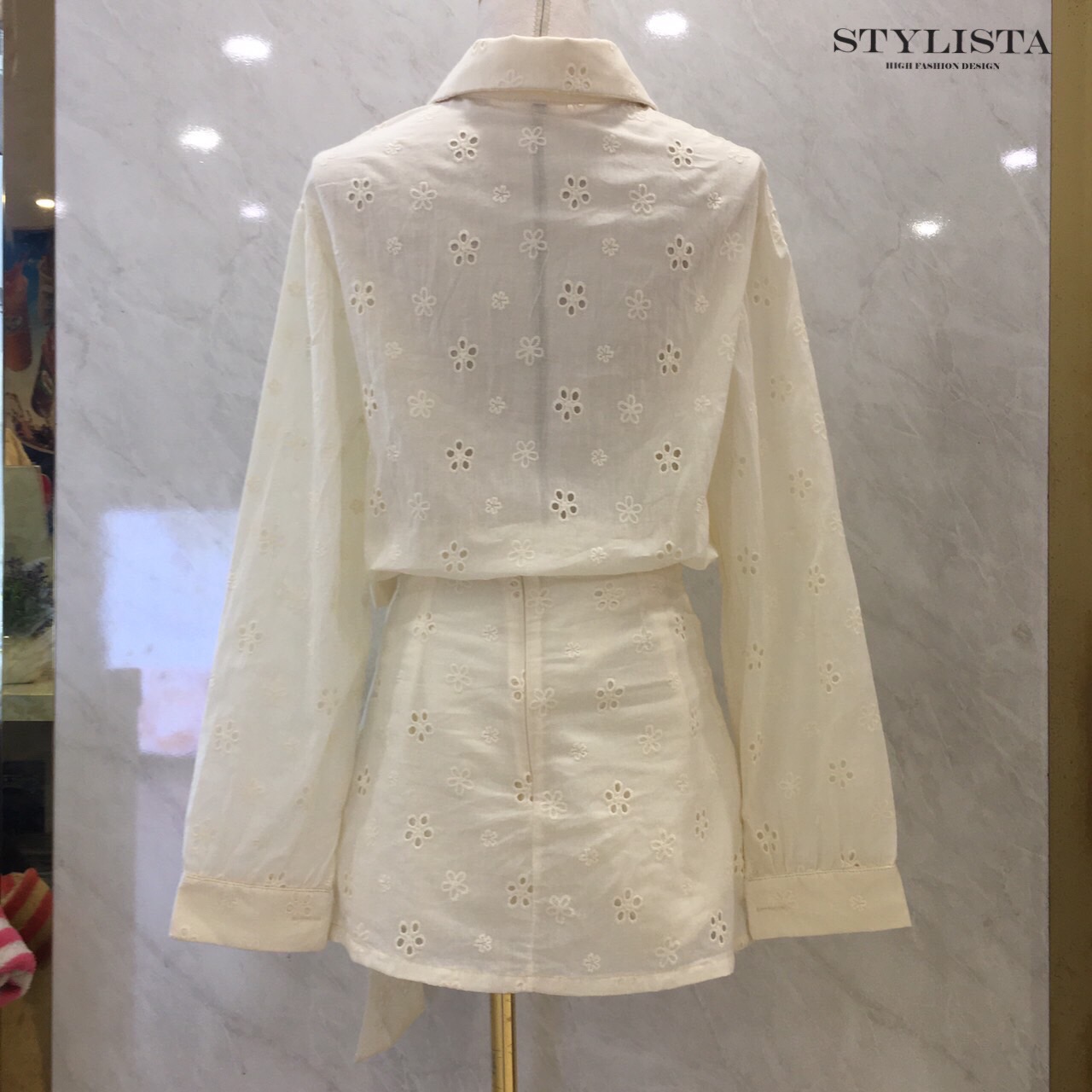 ชุดเซทแฟชั่น ชุดเซ็ต 2 ชิ้นทรงเชิ้ตแขนยาว + กระโปรงทรงไขว้ผูกโบว์สุดคิ้วท์