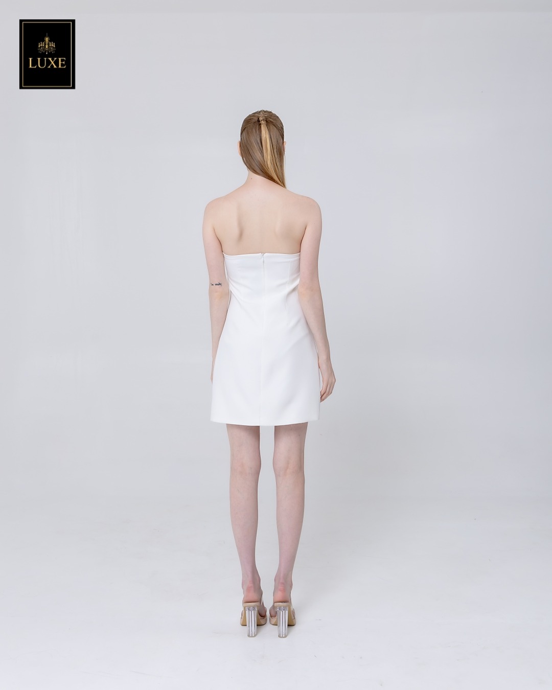 เดรสแฟชั่น เดรสเสื้อเกาะอก กระโปรงทรงเอ ทำจากผ้าฝ้ายผสมโพลีเอสเตอร์ เนื้อนุ่มยืดหยุ่น ใส่สบาย