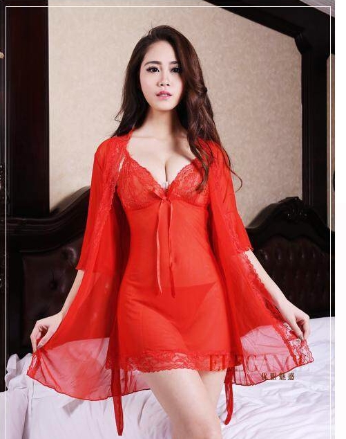ซ็ทชุดนอน ชุดคลุมนอนเซ็กซี่ เซ็ทชุดนอน สายเดี่ยว ซีทรู สีแดง แต่งระบายขอบ และลูกไม้ เนื้อผ้าทิ้งตัว สวยหรู PREMIUM GRADE สวยหรู เซ็กซี่ เย้ายวนสุดๆคะ +G-string แต่งลูกไม้เข้าชุดคะ