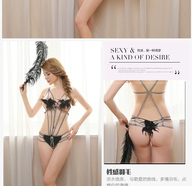 ชุดวันพีซ แต่งสาย สีเงิน แต่งพู่ขนนก สีดำ สวย เซ็กซี่ เปรี้ยวแซ่บ เย้ายวน มากมายคะ