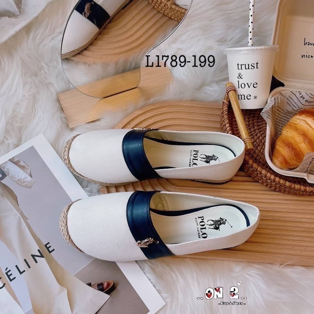 รองเท้าคัช POLO ปักอะไหล่ทอง แนวสปอร์ต ผ้าแคนวาน กับ ลายกระสอบสุดคลาสสิค สวยมากค่ะ พร้อมส่ง2สี