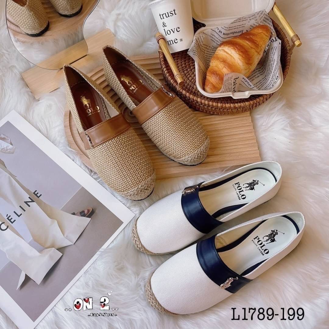 รองเท้าคัช POLO ปักอะไหล่ทอง แนวสปอร์ต ผ้าแคนวาน กับ ลายกระสอบสุดคลาสสิค สวยมากค่ะ พร้อมส่ง2สี