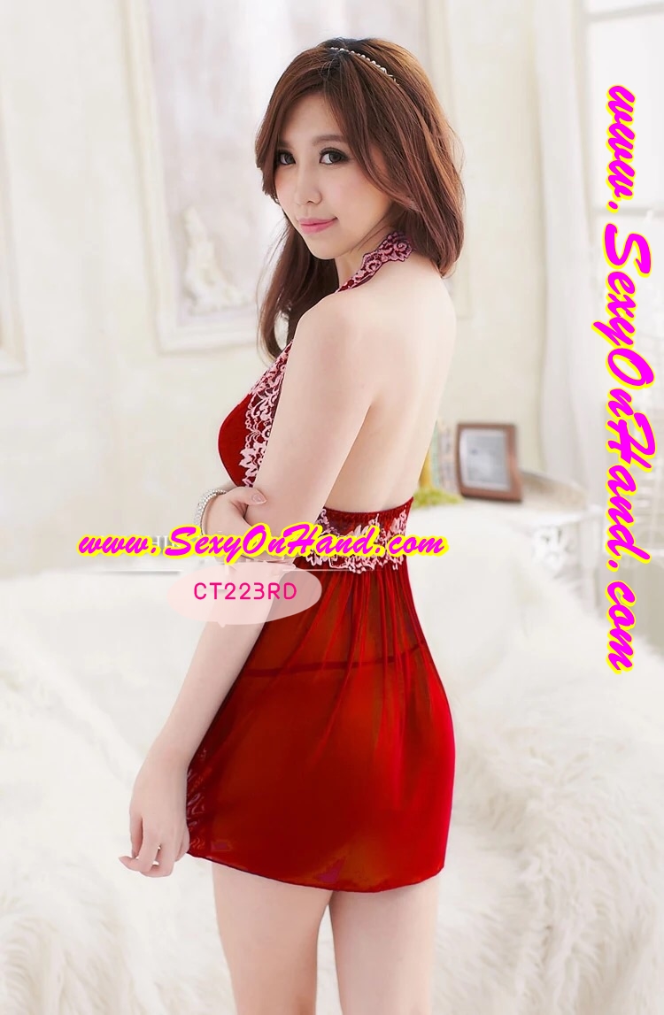 ชุดนอนคล้องคอ ซีทรู สีน้ำเงินเข้ม แต่งลูกไม้ขาว เนื้อผ้าเกรดพรีเมี่ยม สวยหรู ทิ้งตัว มากๆคะ +G-string แต่งลูกไม้เข้าชุด