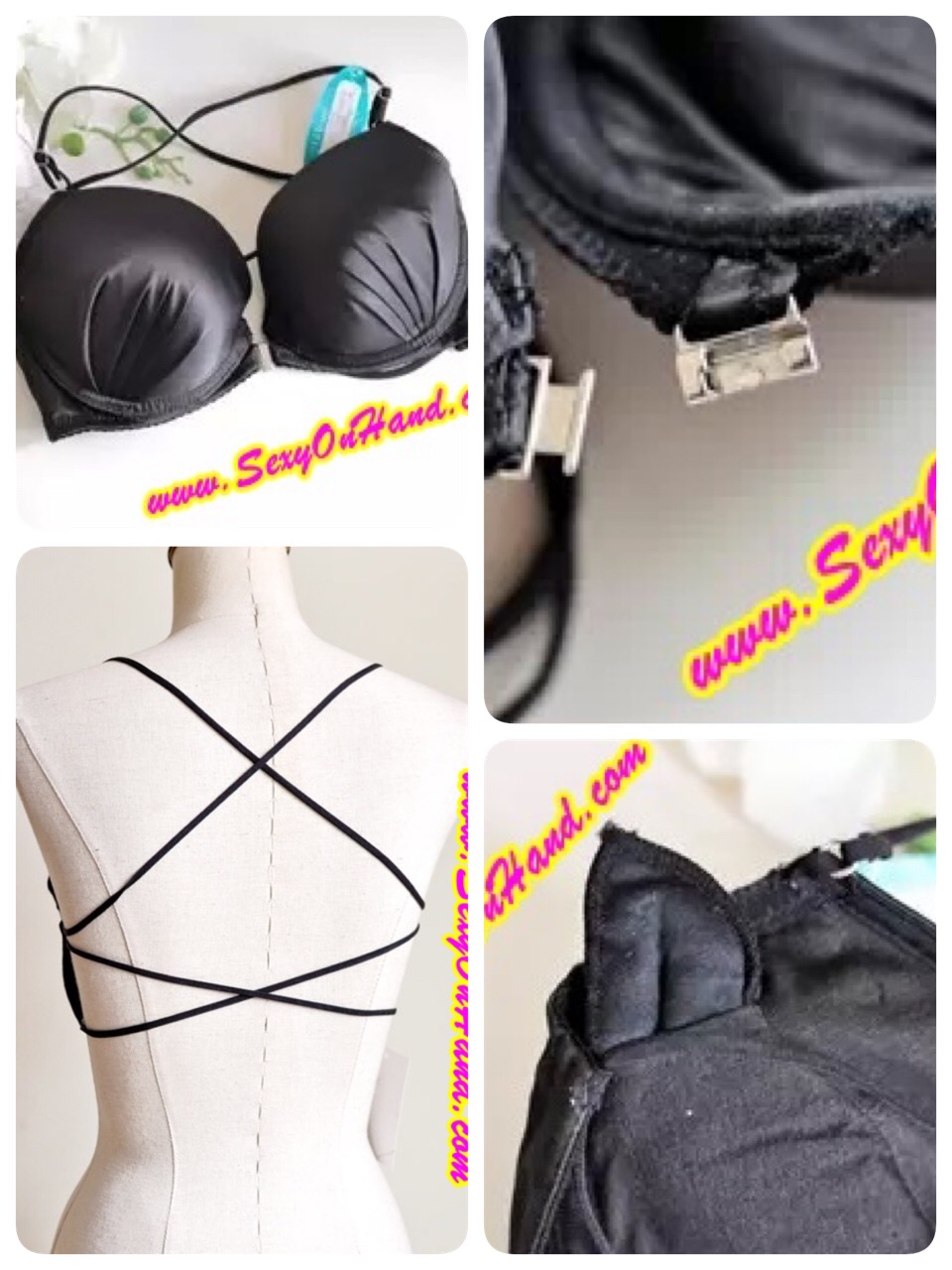 ชุดชั้นใน เนื้อผ้าไหมเกรดหรู สีดำ แต่งสาย ตะขอหน้า สินค้าส่งออกญี่ปุ่น ไซส์ A70-A75