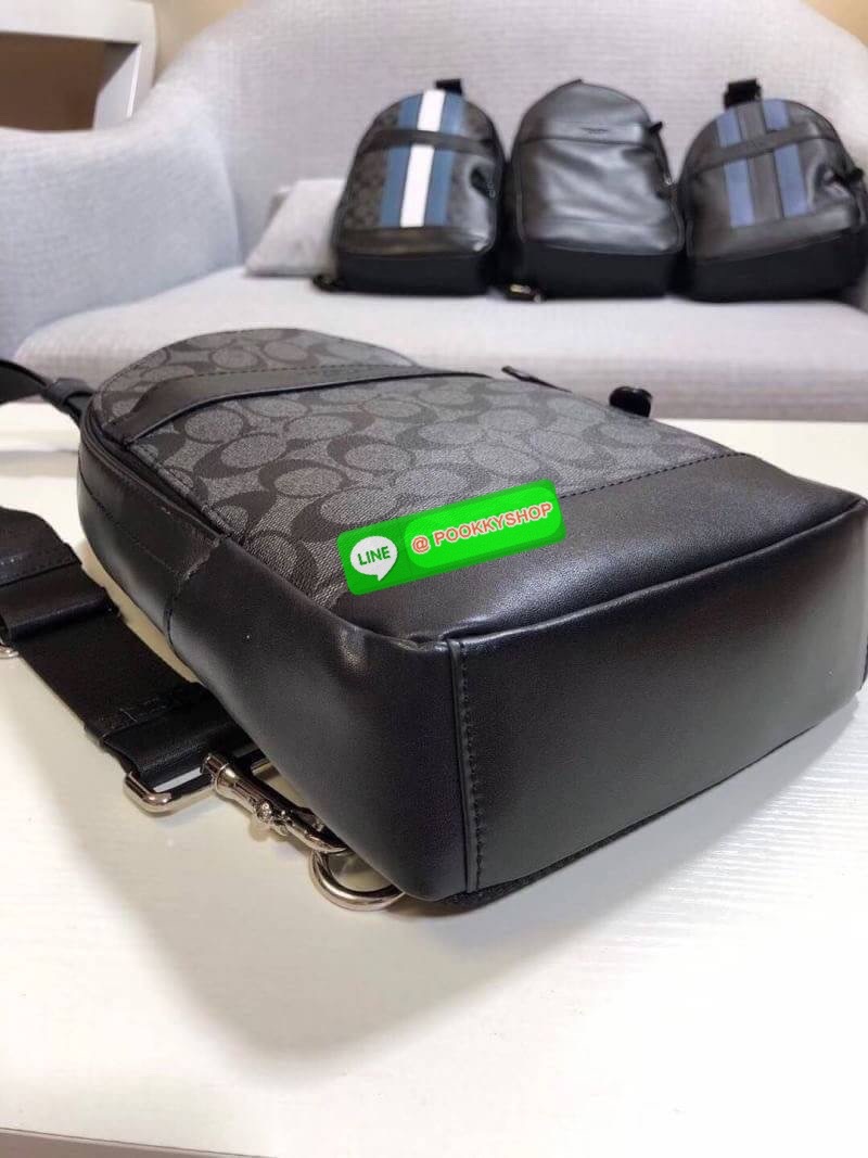 Coach Crossbody Charles Charcoal Black Signature Coated Canvas Backpack