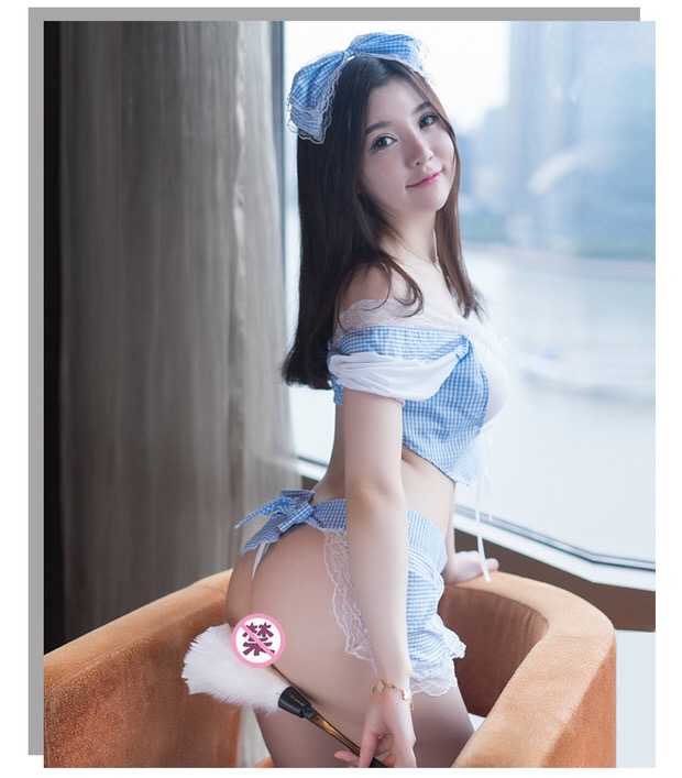 ชุดเมทสาว แสนสวย คอสเพลย์ ชุดสาวใช้ สุดเซ็กซี่สีฟ้าขาว +ผ้าคาดหัว และผ้ากันเปื้อน ในตัว สวยเก๋ น่ารักมากคะ