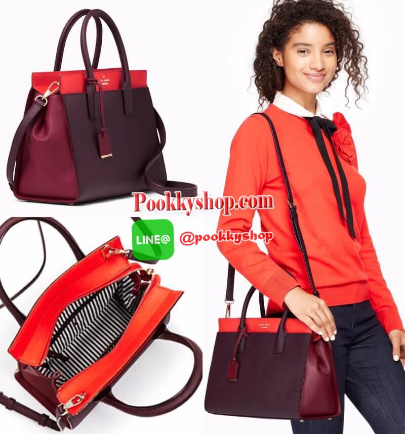 พร้อมส่งรุ่นหายาก! Kate Spade New York Women's Cameron Street Candace Satchel (Apple jelly / Merlot / Mahogany) กระเป๋าถือหรือสะพายหนัง Saffiano สวยอยู่ทรงสไตล์ PRADA รุ่นนี้โดดเด่นที่สี Multicolor สุดชิค ด้านหน้าประดับโลโก้แบรนด์อะไหล่ทอง พร้อมสายสะ
