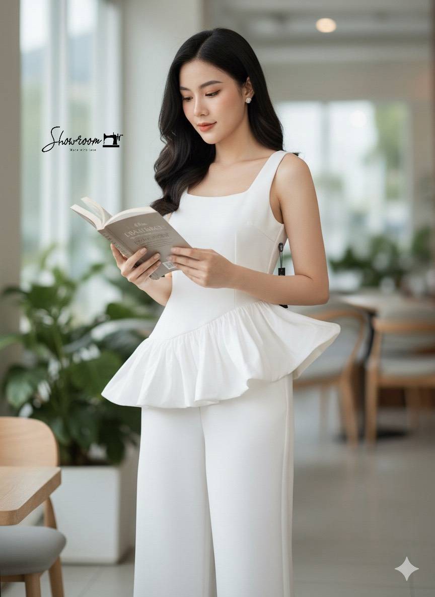 ชุดเซทแฟชั่น ตัวเสื้อชายตัดต่อระบายดูเก๋มาก กางเกงขายาวทรงสวย ใช้ผ้าอย่างดีในการตัดเย็บ