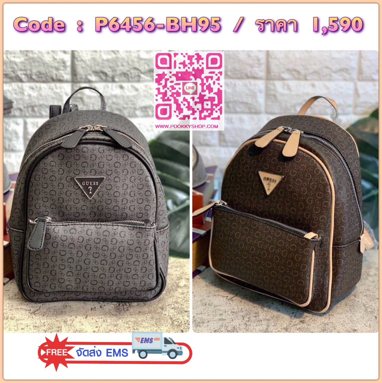 GUESS WOMEN’s DOME BACKPACK BAG พร้อมส่งค่ะ!! กระเป๋าสะพายหลัง มีหูหิ้ว ด้านหน้ามีโลโก้แบรนด์และช่องซิปหนึ่งช่องใส่มือถือหรือจองจุกจิกค่ะ เปิดปิดกระเป๋าช่องหลักแบบซิปคู่ ภายในโล่งกว้าง ซัปในผ้าลายแบรนด์นะค่ะ มีข่องซิปและช่องเล็กใส่ของจุกจิกค่ะ สายสะพายด้า