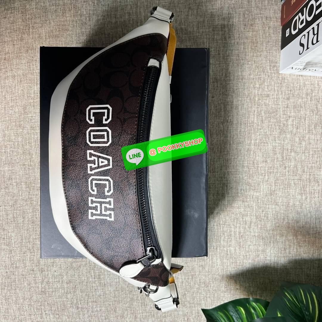 Coach Warren Belt Bag In Signature Canvas ( CB912 )With กระเป๋าคาดอก/เอว Coach Warren ในแคนวาสซิกเนเจอร์พร้อม ผ้าใบเคลือบซิกเนเจอร์และหนังลูกวัวอย่างดี ภายในกระเป๋ามัลติฟังก์ชั่น ปิดซิป ซับในผ้า กระเป๋าซิปด้านนอก สายปรับได้ ยาว 34 1/2" ใส่ได้เอว