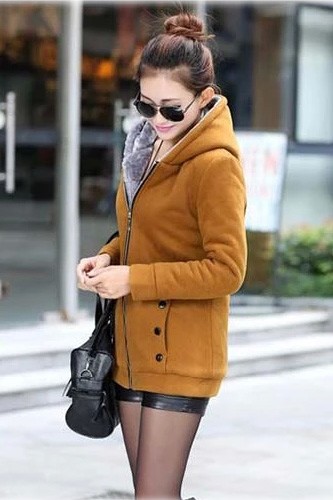 เสื้อกันหนาวแฟชั่นเกาหลี : เสื้อกันหนาว พร้อมส่ง สีน้ำตาล ซิบหน้า มีฮูทสุดเท่ห์ ฮูทบุด้วยขนสัตว์สังเคราะห์นิ่มๆ แฟชั่นมาใหม่สไตล์เกาหลี