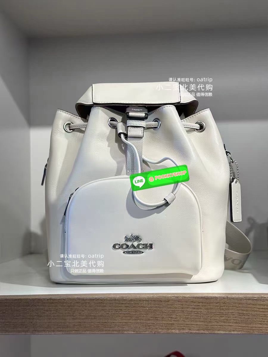 COACH PACE BACKPACK COACH CR100 | Refined calf leather | Inside zip and multifunction pockets | Drawstring and speedclip closures, fabric lining | Handle with 3" drop | Outside zip pocket | Outside zip access to interior |