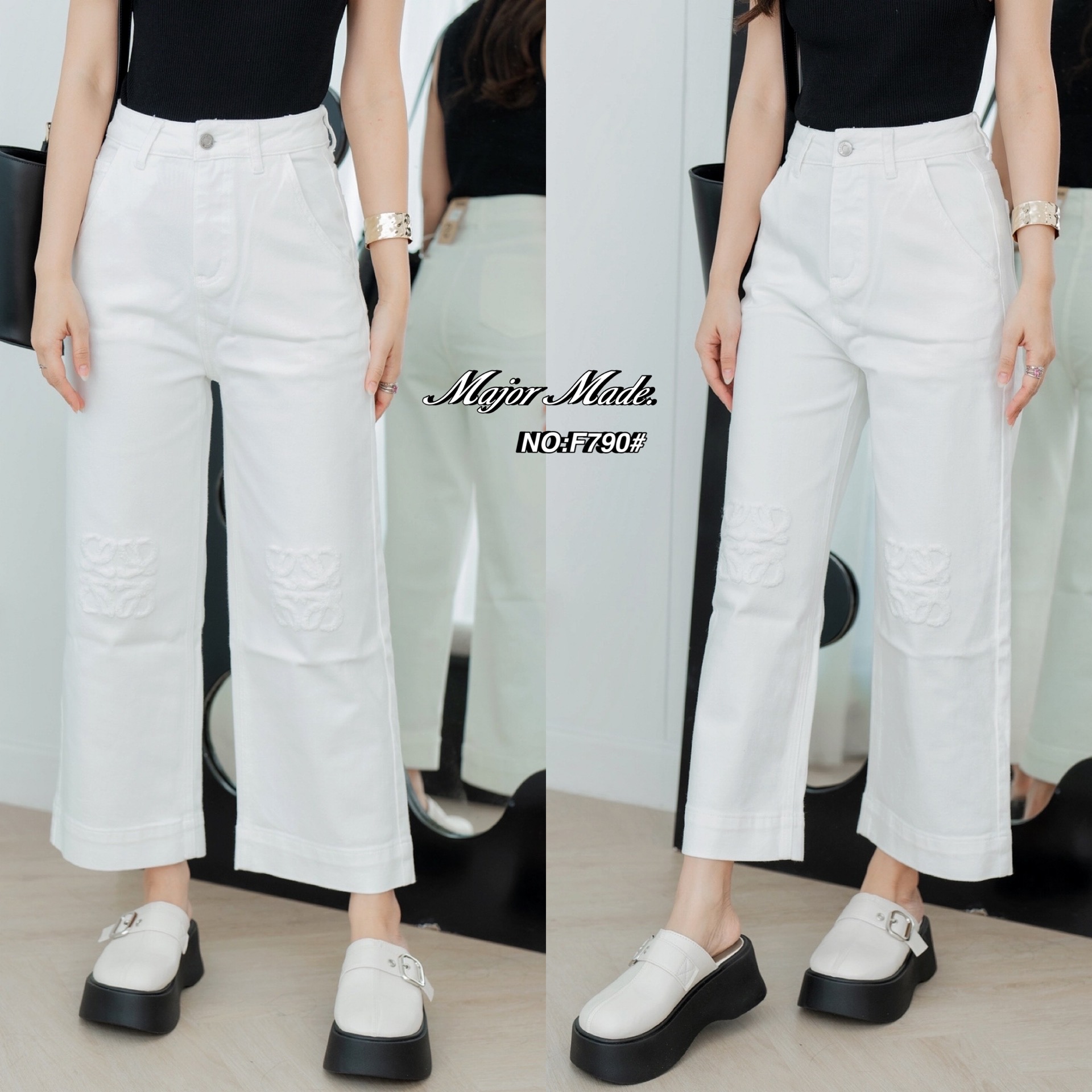 กางเกงแฟชั่น No. RGF790# -กางเกงยีนส์สีขาวขา9ส่วน ทรงมาใหม่คะ ทรงนี้ปีนี้มาแรงมากค่ะ