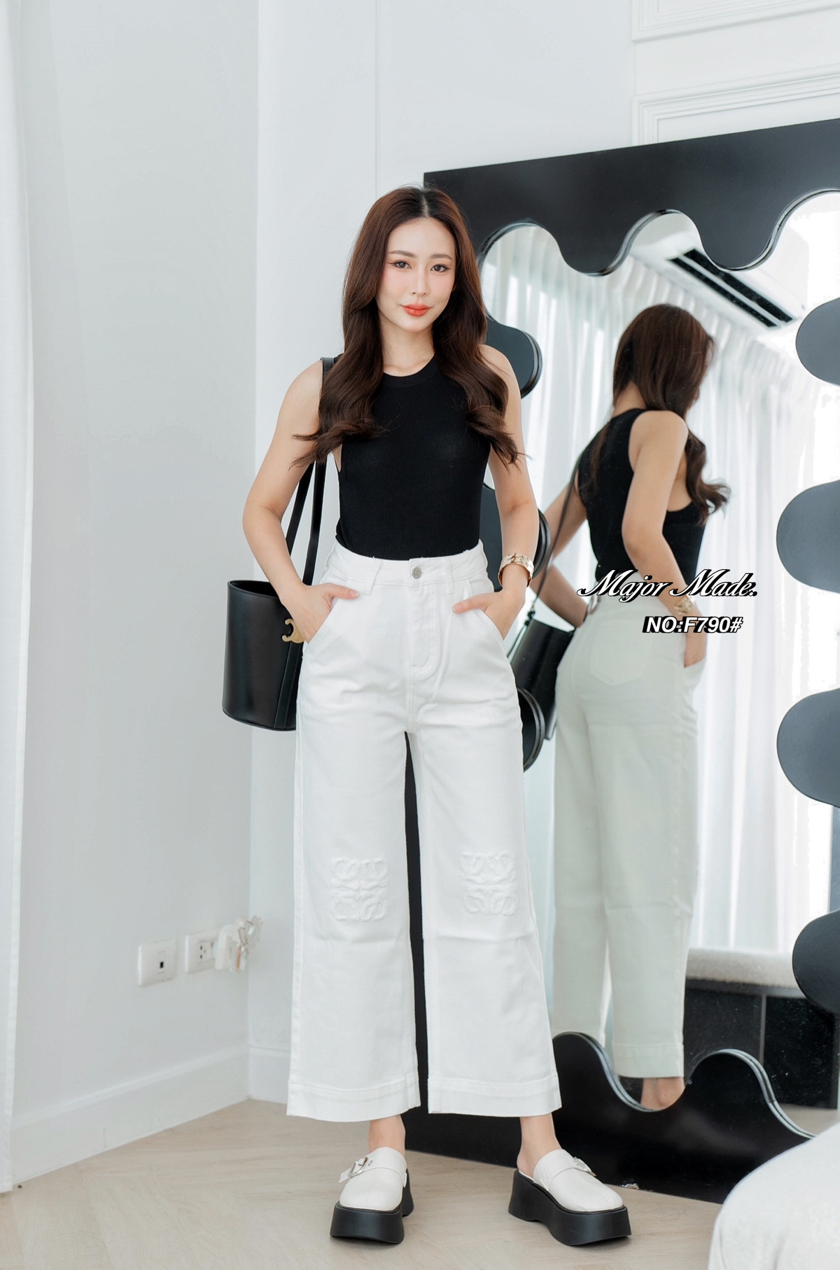 กางเกงแฟชั่น No. RGF790# -กางเกงยีนส์สีขาวขา9ส่วน ทรงมาใหม่คะ ทรงนี้ปีนี้มาแรงมากค่ะ