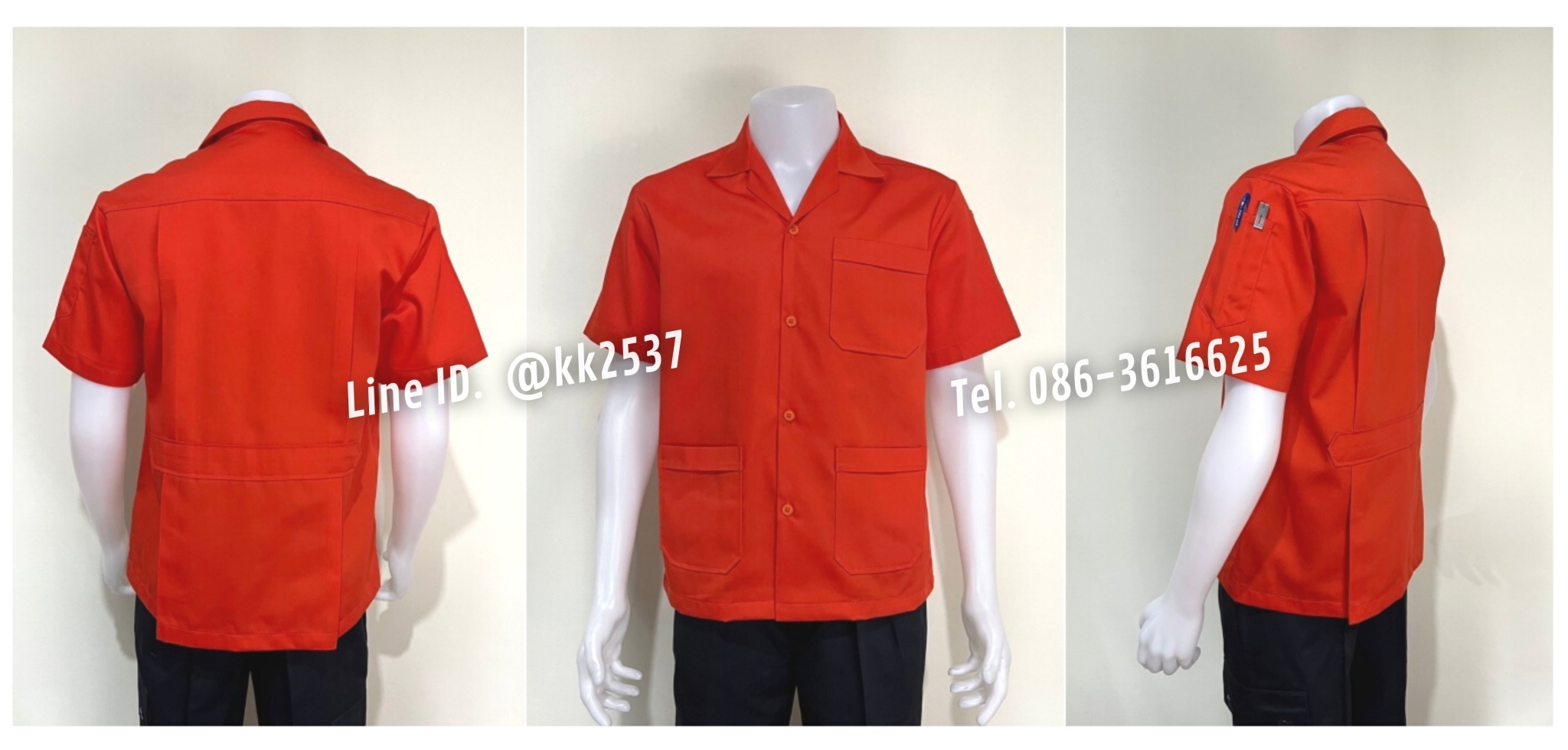 รหัส A 285 เสื้อช่างแขนสั้นแบบสามกระเป๋าสีส้มล้วน(สั่งตัด)