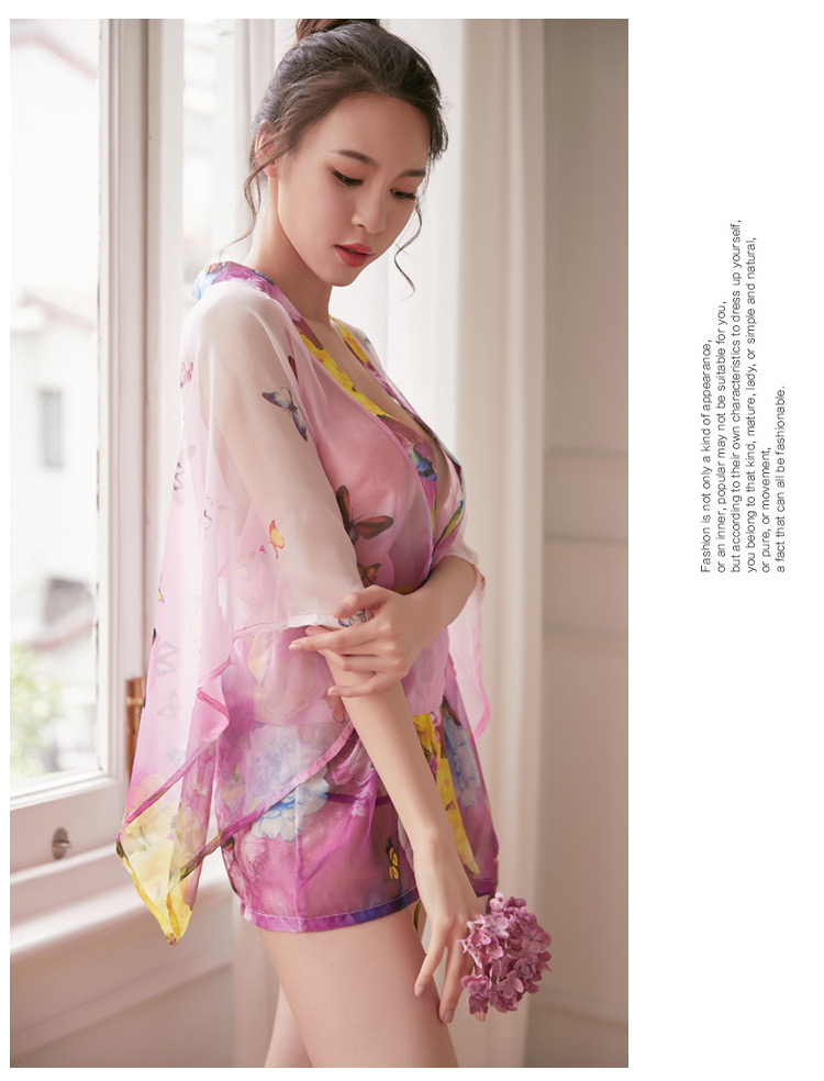 ชุดกิโมโน ซากุระ ซีทรู สีชมพู แต่งสายคาด โบว์สำเร็จรูป สำเนา