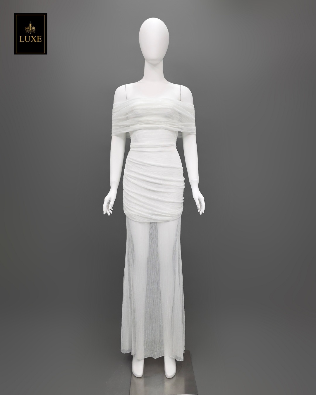 เดรสแฟชั่น แม็กซี่เดรสเปิดไหล่ กระโปรงยาว