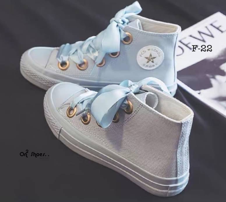 รองเท้าผ้าใบหุ้มข้อสไตล์แบรนด์ สายผูกโบว์ งานน่ารักเกาหลีมากกก มี 3 สี