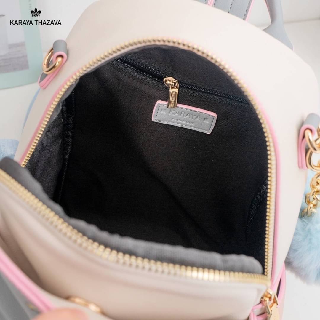 พร้อมส่ง เป้หนัง Karaya แบรนด์แท้ เป้ได้+สะพายข้างได้ สายสปอต สีทรูโทนพาสเทล สวยละมุน แถมฟรี‼️ปอมๆ