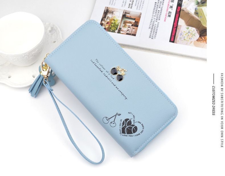 Purse Bags Wallet For Women Ladies Bag Long Pocket Leather กระเป๋าสตางค์ใบยาวแบบซิปรอบ CHERRY มีสายคล้องมือ