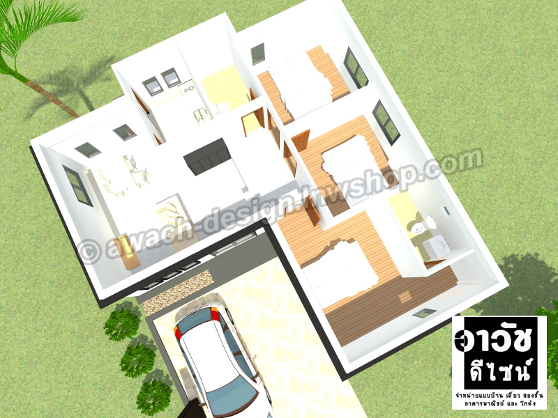 B108 แบบบ้านชั้นเดียว 3 ห้องนอน