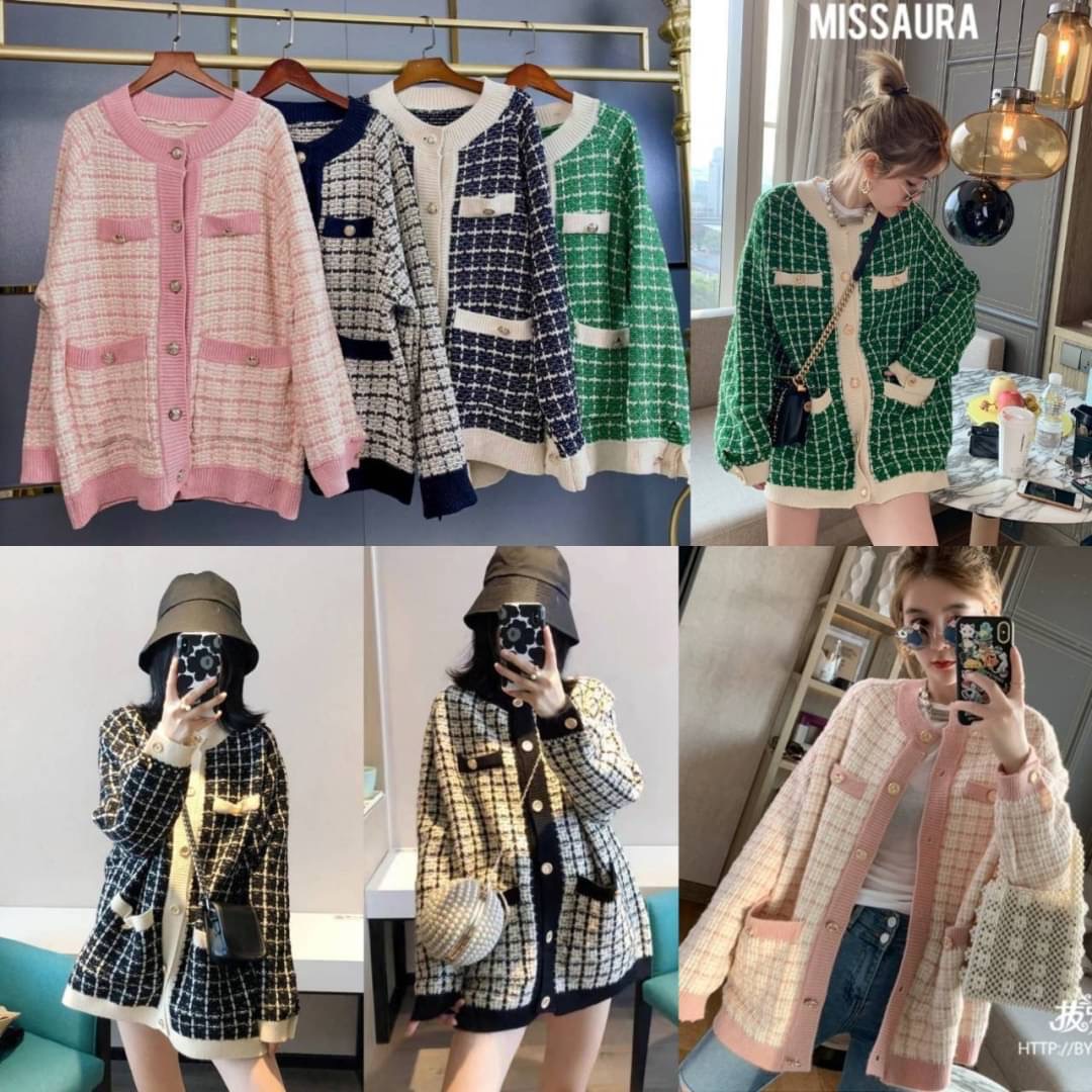 เสื้อแฟชั่นเกาหลี 🇰🇷งานถัดเนื้อผ้าไหมพรม ถัดลายเก๋ๆหรูหราดีเทลแต่งกระเป๋าหน้าตกแต่งด้วยกระดุมทอง แขนยาว เสื้อคลุมยาว เนื้อผ้านิ่งมากใส่สบายใส่กับอะไรก็สวยจ้า