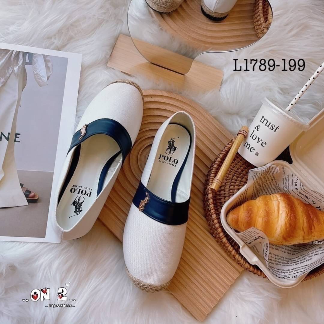 รองเท้าคัช POLO ปักอะไหล่ทอง แนวสปอร์ต ผ้าแคนวาน กับ ลายกระสอบสุดคลาสสิค สวยมากค่ะ พร้อมส่ง2สี