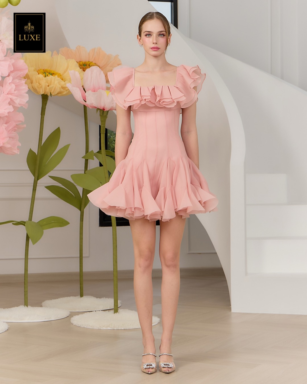 เดรสแฟชั่น เดรสกระโปรงสั้น เสื้อคอกว้าง ใส่เปิดไหล่ได้