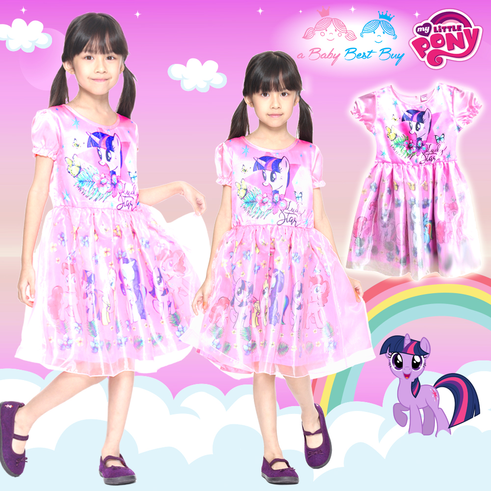 " ( 4-6-8-10 ปี ) ชุดเดรส My Little Pony สีชมพู แขนสั้น ลายทไวไลท์ สปาร์เคิล ลิขสิทธิ์ฮาสโบแท้ โพนี่แท้ (สำหรับเด็ก4-6-8-10 ปี)