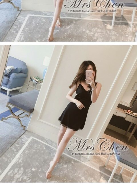 ชุดนอนเซ็กซี่ ชุดนอนสายเดี่ยว สีดำ แต่งสายลูกไม้ปักด้านหลัง สวยเปรี้ยว เนื้อผ้ายืด เกรดพรีเมี่ยม นุ่มลื่น เย็นสบาย +G-string