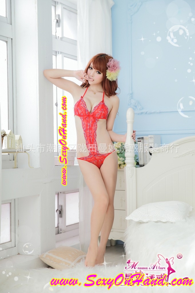 ชุดนอนเซ็กซี่ ชุดนอนวันพีซ สีแดง แต่งลูกไม้ปัก งานเกรดพรีเมี่ยม สวยเซ็กซี่ เปรี้ยวจี๊ดส์เลยคะ