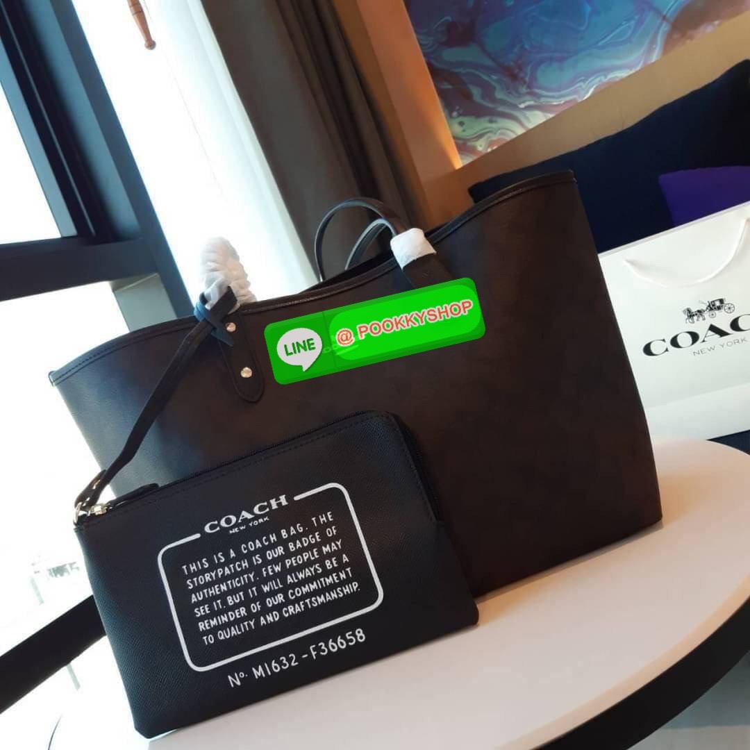 COACH F36658 REVERSIBLE CITY TOTE IN SIGNATURE CANVAS WITH POUCH Best seller!! ขายดีที่สุด!! กระเป๋าทรงโท้ท กลับด้านใช้ได้ 2IN1 สองโทนสีที่ลงตัว เปลี่ยนลุคใช้ได้ไม่ซ้ำ วัสดุหนังแคนวาสเคลือบลาย มาพร้อมกระเป๋าคล้องใบเล็ก คุ้มค่าที่สุด จุของได้ไม่ต้องยั้ง ใบ
