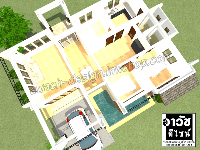 B113 แบบบ้านชั้นเดียว 3 ห้องนอน