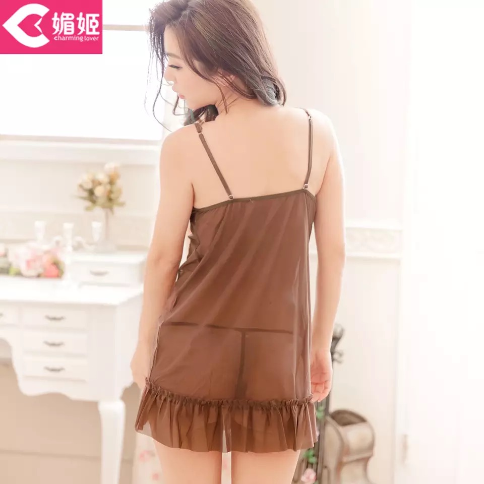 ชุดนอนเซ็กซี่ ชุดนอนซีทรู ชุดนอนสายเดี่ยว แต่งลูกไม้ สีน้ำตาลเข้ม เนื้อผ้าทิ้งตัว เกรดPremium สวยเซ็กซี่ ยั่วยวนมากๆคะ+G-string