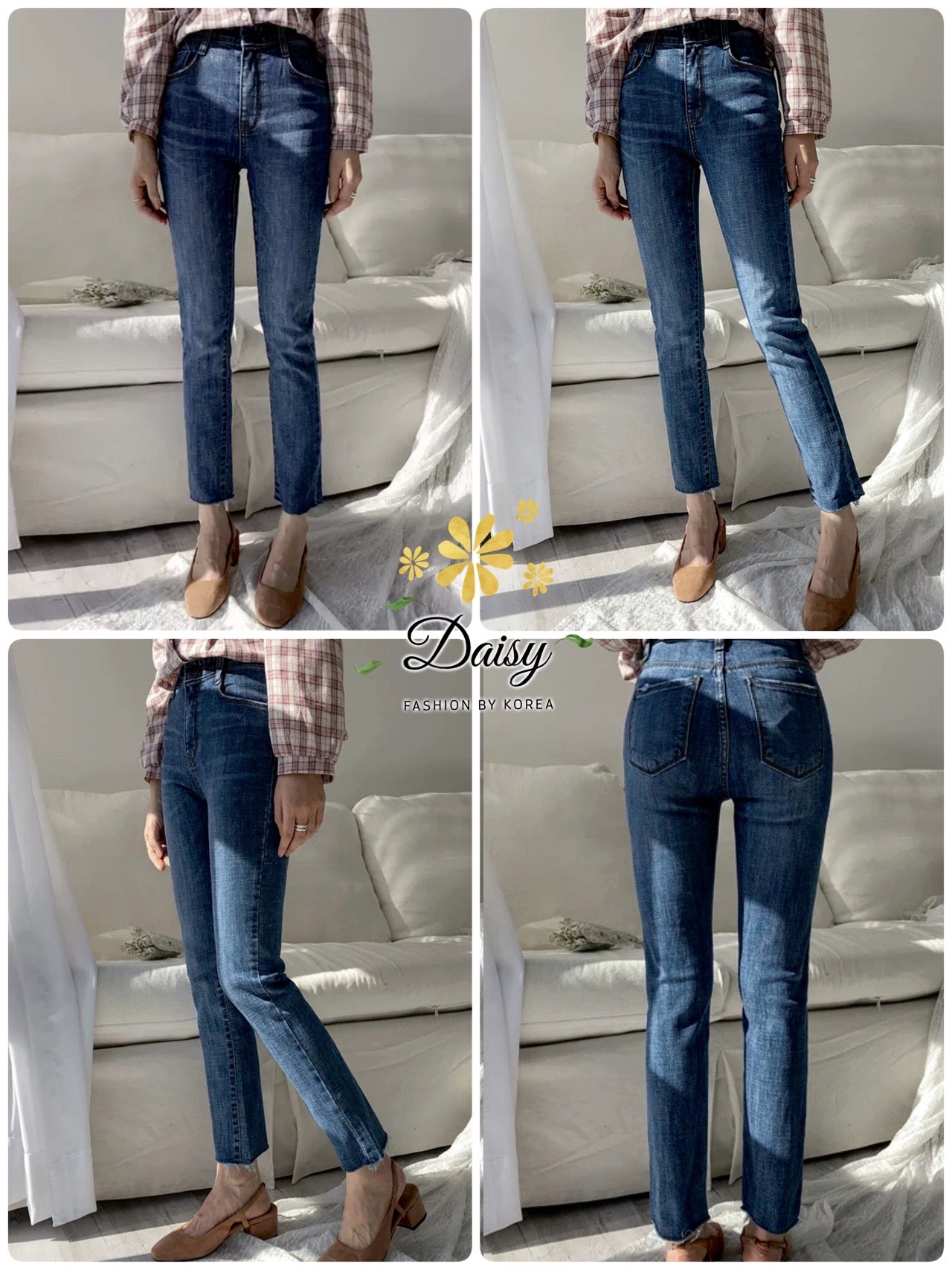 กางเกงแฟชั่น กางเกงยีนส์ทรงขากระบอกสกินนี่ ผ้ายีนส์ยืด แพทเทิร์นเรียบหรูใส่แมท์ง่าย