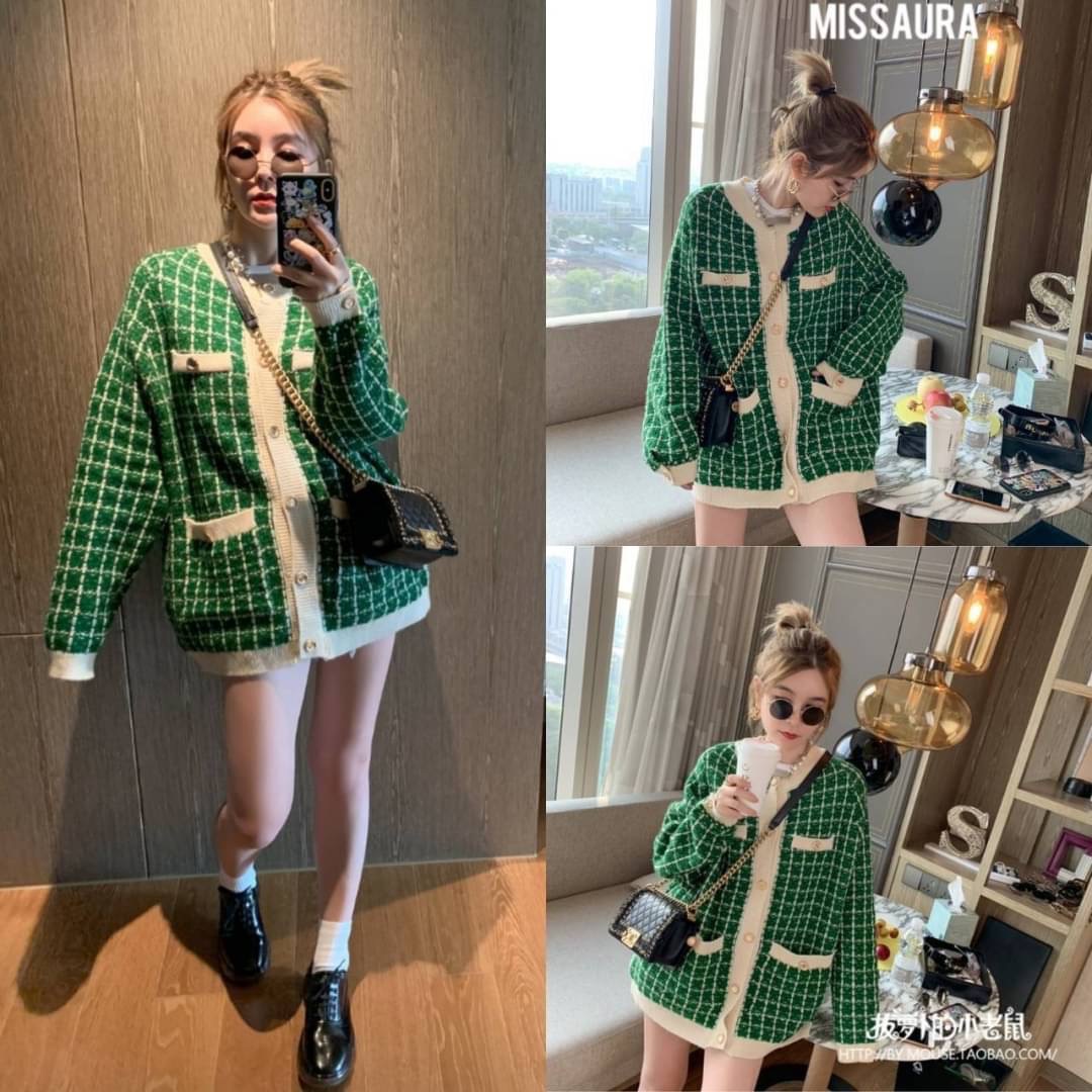 เสื้อแฟชั่นเกาหลี 🇰🇷งานถัดเนื้อผ้าไหมพรม ถัดลายเก๋ๆหรูหราดีเทลแต่งกระเป๋าหน้าตกแต่งด้วยกระดุมทอง แขนยาว เสื้อคลุมยาว เนื้อผ้านิ่งมากใส่สบายใส่กับอะไรก็สวยจ้า