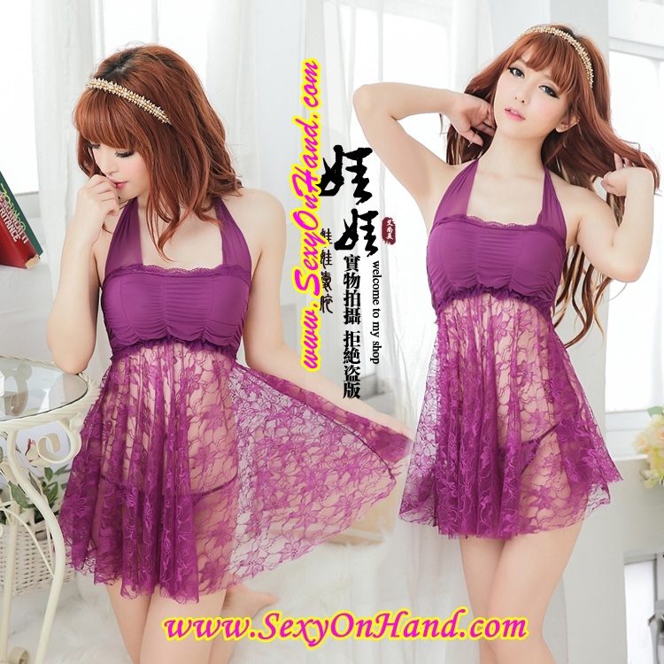 ชุด เซ็กซี่ คล้องคอ ผูกคอ สีม่วง ช่วงบน แต่งสม็อคที่หน้าอก มีเชือกให้ผูกคอด้านหลัง ท่อนล่างเป็นผ้า ลูกไม้สีม่วง สีเดียวกับตัวชุดด้านบน เนื้อลูกไม้เกรดดี ผ้านุ่มลื่น มากๆ ใส่สบาย คะ แบบหรูหรา โชว์ความเซ็กซี่ แบบมีระดับมากๆจ้า +G string เข้าชุดคะ