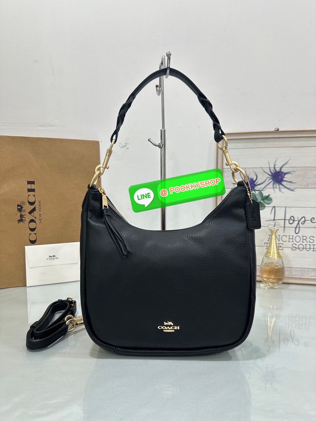 Coach C9190 Jules Hobo Shoulder Crossbody bag Refined pebble leather Inside zip and multifunction pockets Zip-top closure, fabric lining Detachable handle with 11" drop Outside zip pocket