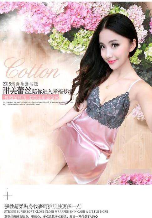 ชุดนอน สายเดี่ยว ชุดนอนผ้าไหม สีชมพูอ่อน แต่งลูกไม้สีเทาช่วงหน้าอก (ไม่ซีทรูนะคะ) แบบชุดสวยหรู คลาสสิค ไม่โป๊คะ งานเนี๊ยบ เกรดพรีเมี่ยมเลยจ๊ะ