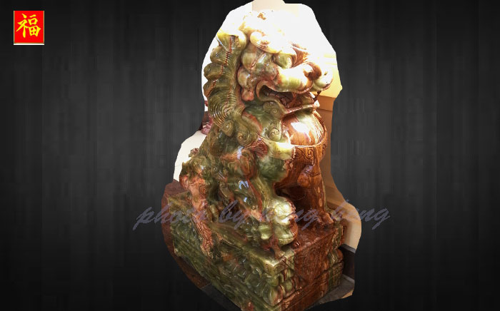 สิงโตหินอ่อนแกะสลัก สูง120เซนติเมตร สีเขียว