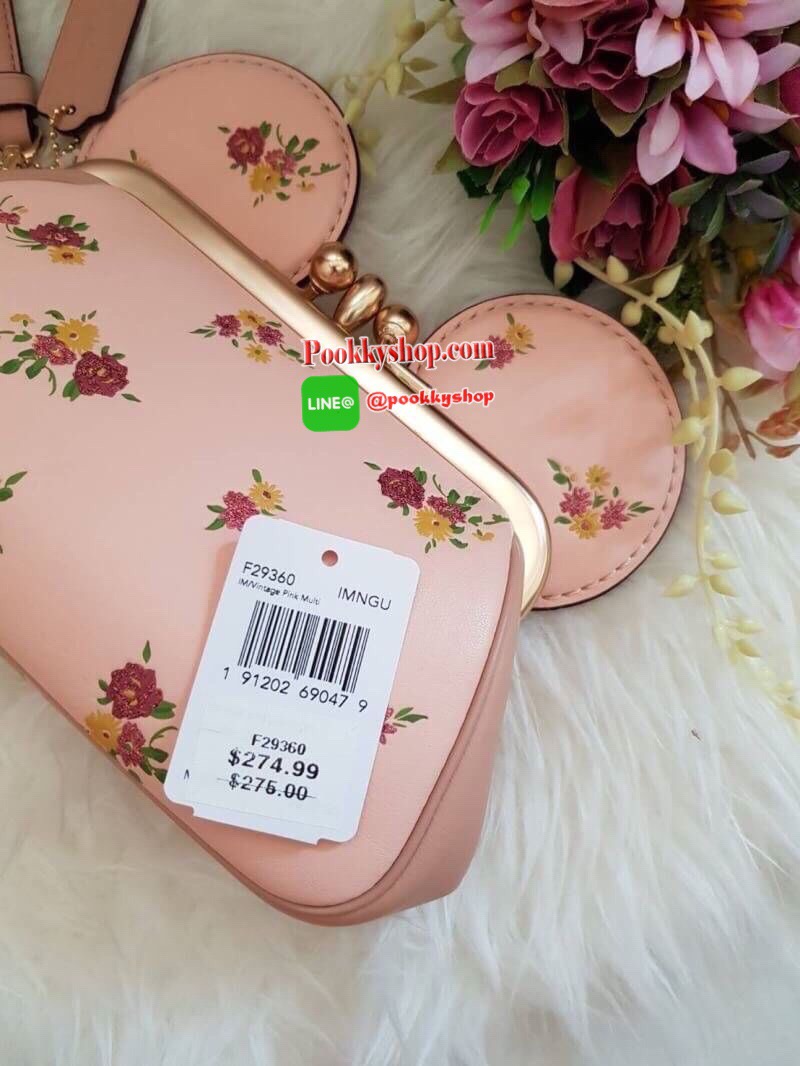 พร้อมส่ง คล้องมือมิกกี้ สีชมพู KISSLOCK WRISTLET WITH FLORAL MIX PRINT AND MINNIE MOUSE EARS COACH F29360 VINTAGE PINK MULTI/LIGHT GOLD