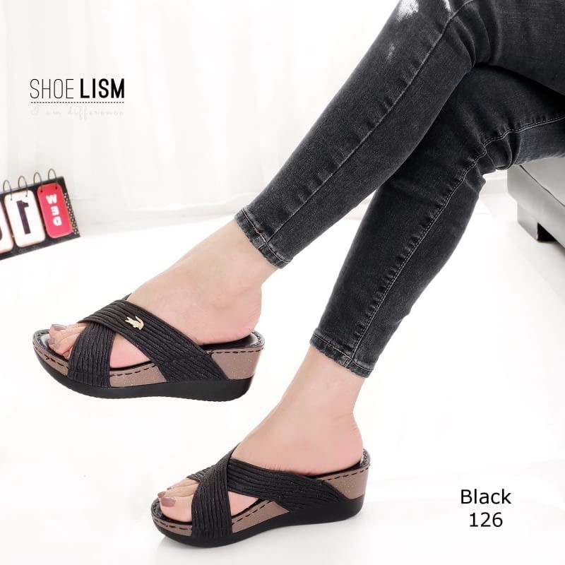 พร้อมส่ง รองเท้าส้นเตารีดหน้าไขว้ สไตล์ลำลองแบบสวมหนังกลิตเตอร์ นิ่มแบบสวมไขว้