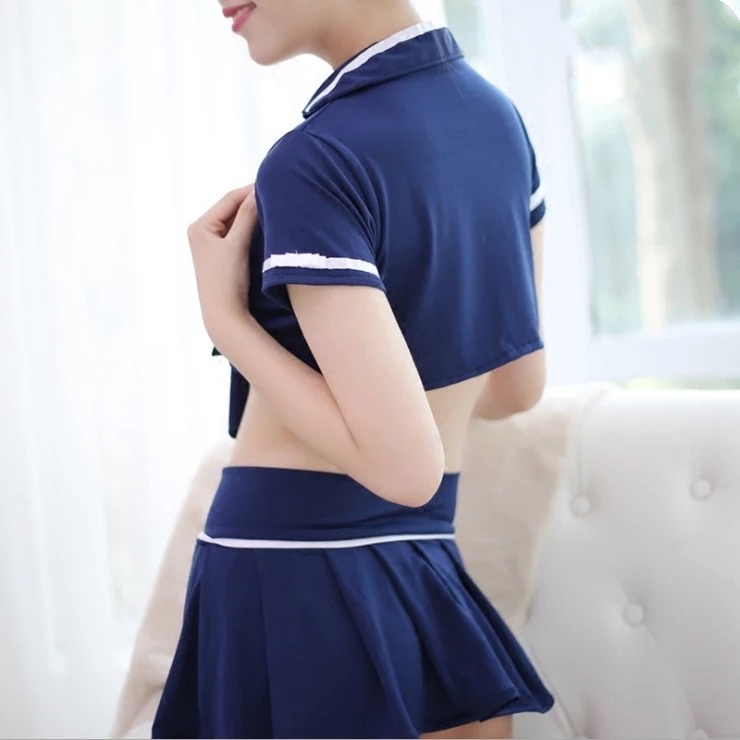 ชุดคอสเพลย์ ตำรวจสาว สีน้ำเงิน ชุดยูนิฟอร์ม กะลาสีเรือ สีน้ำเงิน แต่งเอวลอย กระโปรงจีบพีซ สวย เก๋ สำเนา