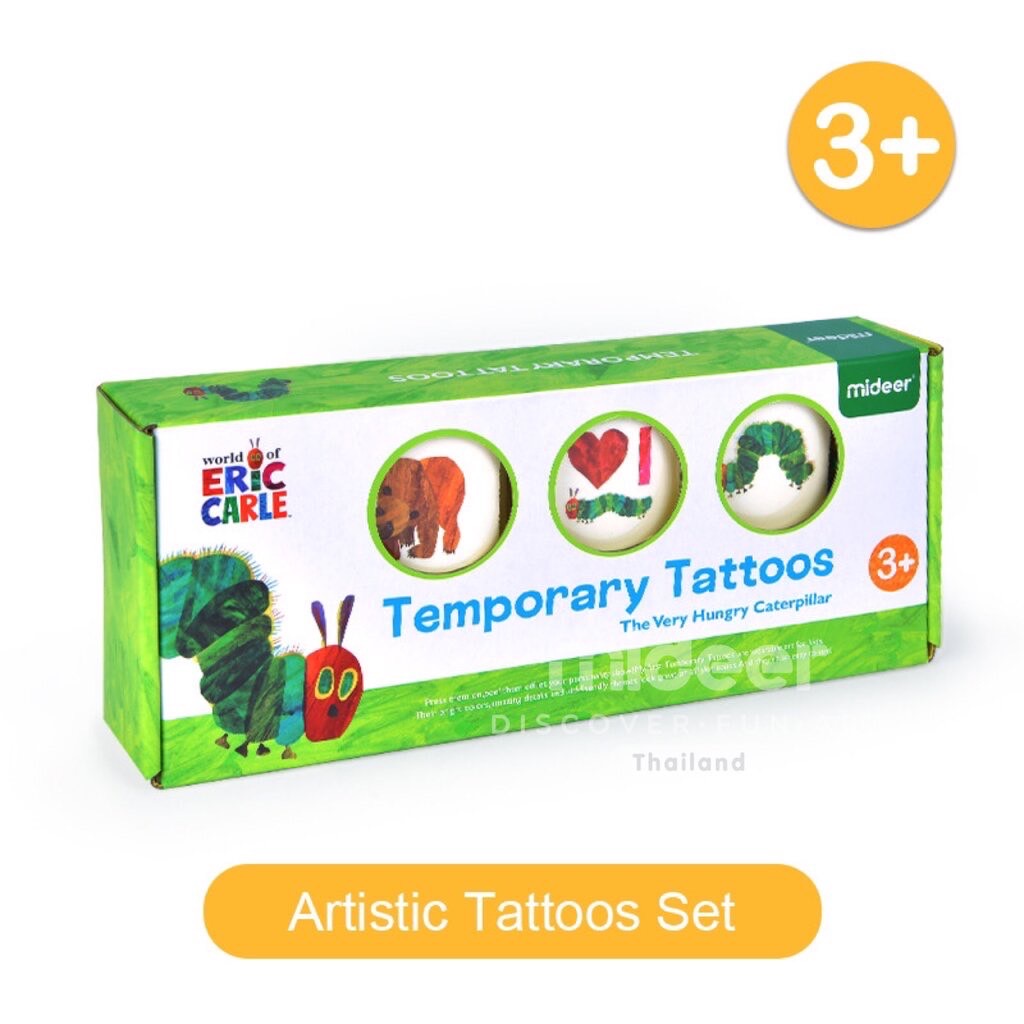 Mideer มิเดียร์ TEMPORARY TATTOOS แทททูติดตัวแบบกล่องลายน้องหนอนจอมหิว