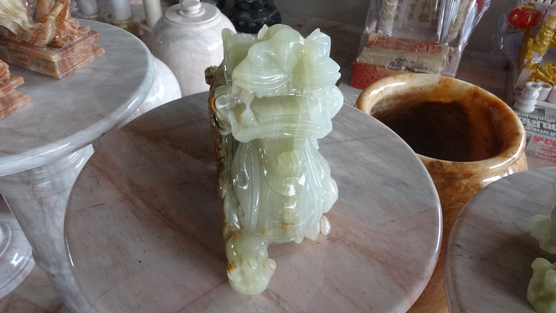ปี่เซี๊ยะคู่ หินอ่อนหยกเขียว หางพวง ขนาดกว้าง 32 สูง 20 เซนติเมตร ( 1 คู่ )