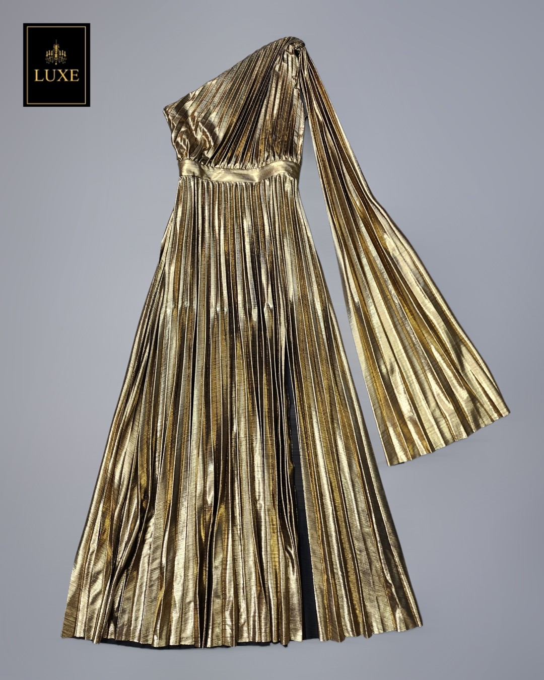 เดรสแฟชั่น แม็กซี่เดรสเสื้อไหล่เดียว ดีเทลผ่าแขนเสื้อด้านใน