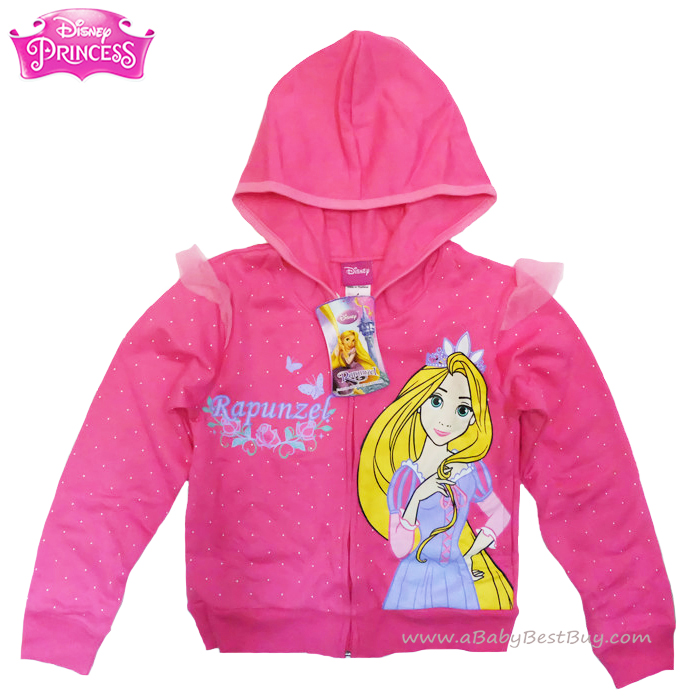 ฮ "Size 4-6-8-10-12-14" Jacket Disney Rapuzel เสื้อแจ็คเก็ต เสื้อกันหนาวแขนยาว เด็กผู้หญิง สกรีนลายเจ้าหญิงราพันเซล สีชมพูเข้ม รูดซิป มีหมวก(ฮู้ด)ใส่คลุมกันหนาว กันแดด ใส่สบาย ดิสนีย์แท้ ลิขสิทธิ์แท้